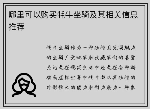 哪里可以购买牦牛坐骑及其相关信息推荐